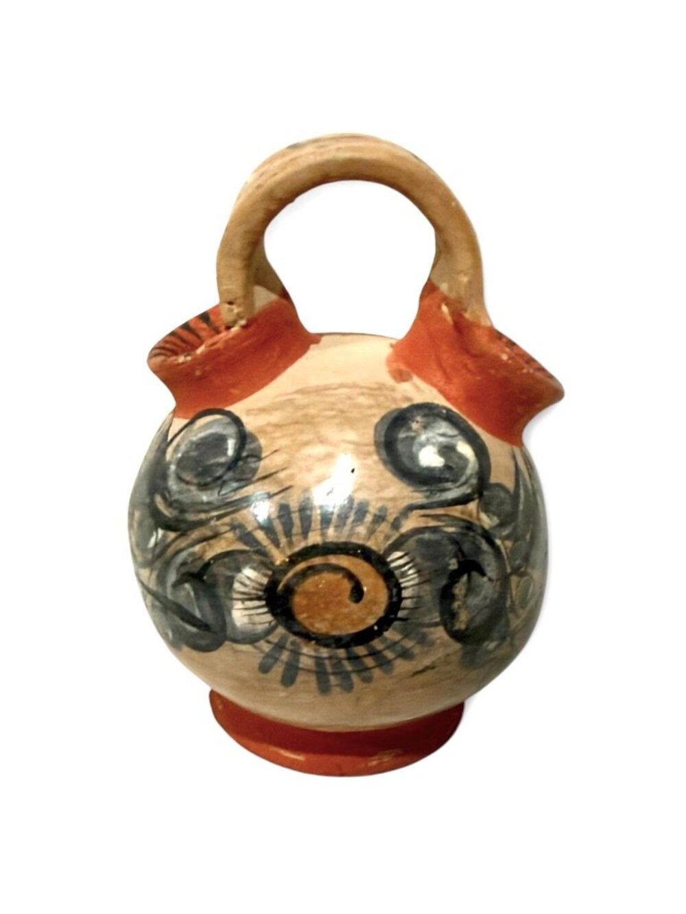 Vintage Mexican Tonala Clay Hand Painted Water Jug Pottery